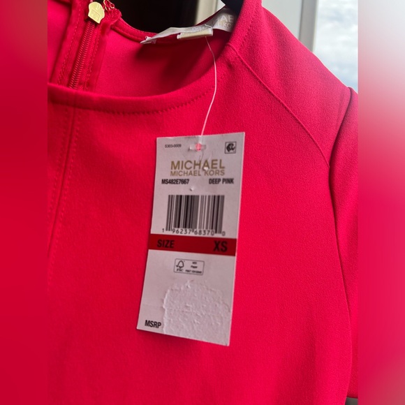 🆕 Michael Kors Deep Pink Sheath Dress Size XS Gold Chain Waist - Picture 11 of 12